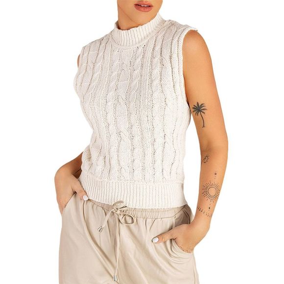 Azura Exchange  High Neck Cable Knit Sweater Vest - Picture 12 of 13